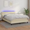 Łóżko kontynentalne z LED, materac, kremowe, ekoskóra 140x190cm