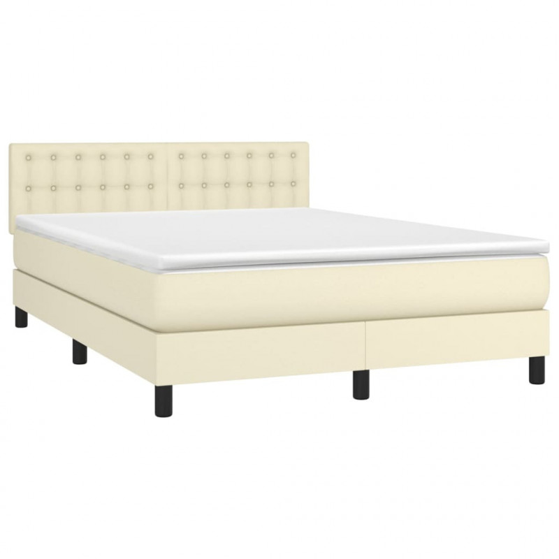 Łóżko kontynentalne z LED, materac, kremowe, ekoskóra 140x190cm