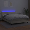 Łóżko kontynentalne z LED, materac, kremowe, ekoskóra 140x190cm