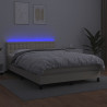 Łóżko kontynentalne z LED, materac, kremowe, ekoskóra 140x200cm