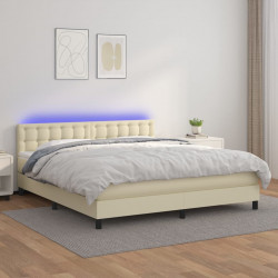 Łóżko kontynentalne z LED, materac, kremowe, ekoskóra 180x200cm