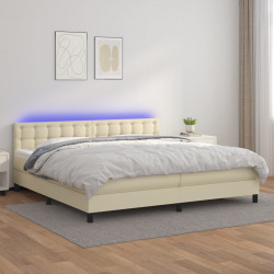 Łóżko kontynentalne z LED, materac, kremowe, ekoskóra 200x200cm