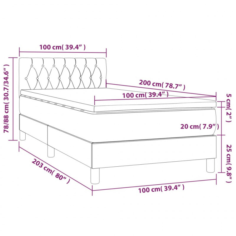 Łóżko kontynentalne z materacem i LED, różowy aksamit 100x200cm