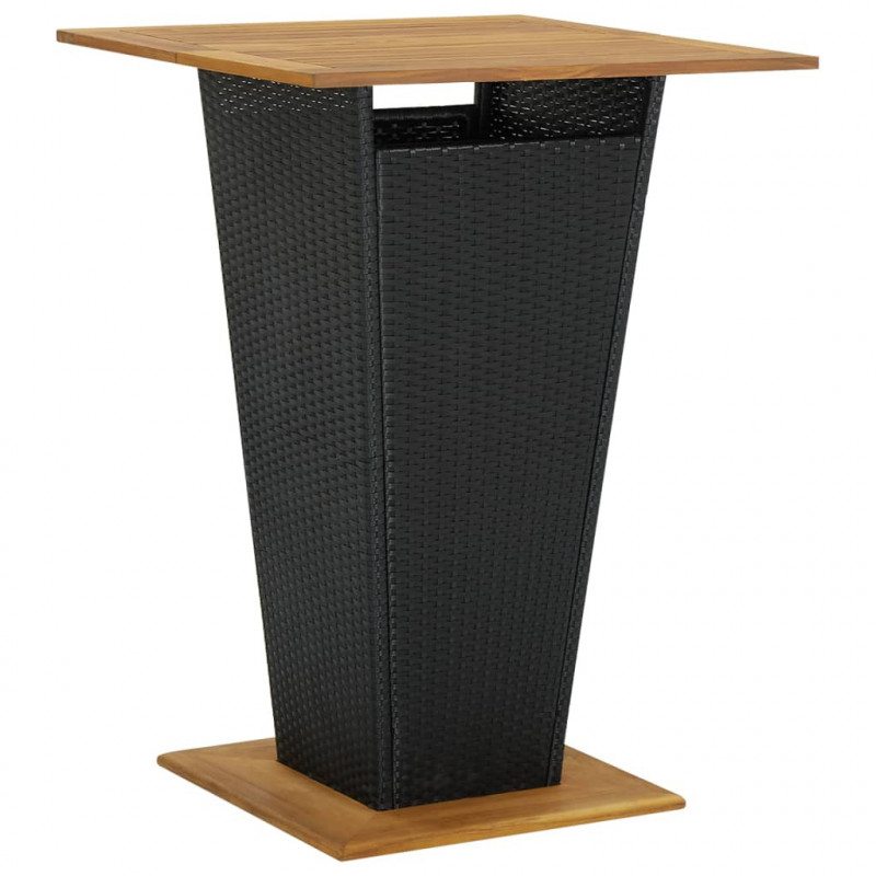 Stolik barowy, czarny, 80x80x110 cm, rattan PE i lita akacja