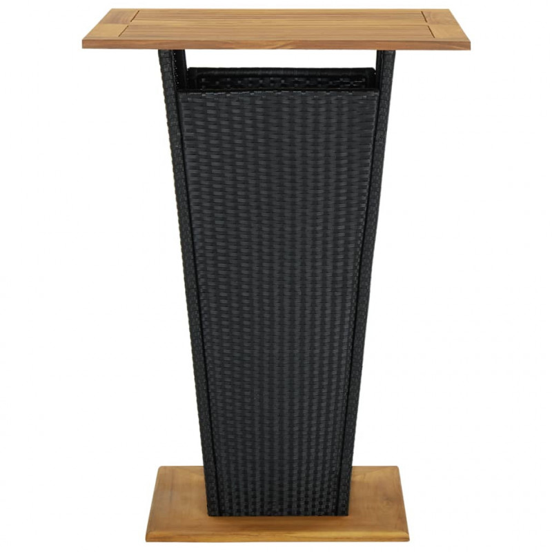 Stolik barowy, czarny, 80x80x110 cm, rattan PE i lita akacja