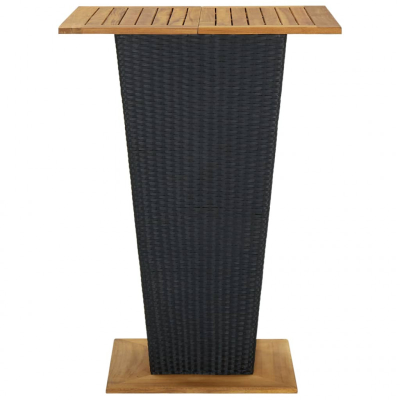 Stolik barowy, czarny, 80x80x110 cm, rattan PE i lita akacja