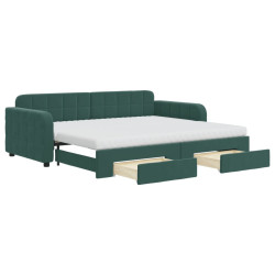 Sofa rozsuwana z szufladami, ciemnozielona, 90x200 cm, aksamit