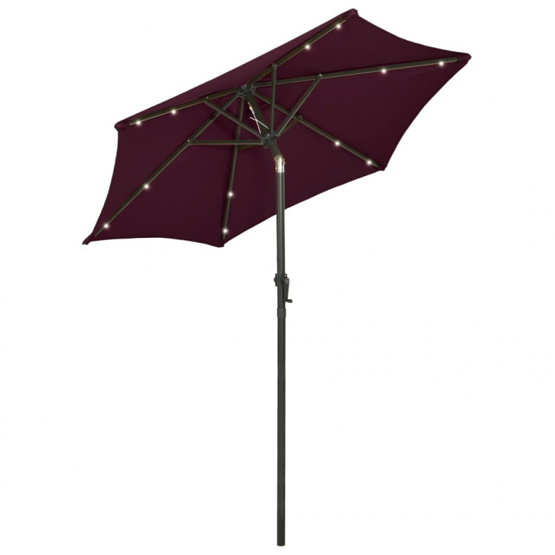 Parasol ogrodowy z LED, bordowy, 200x211 cm, aluminium