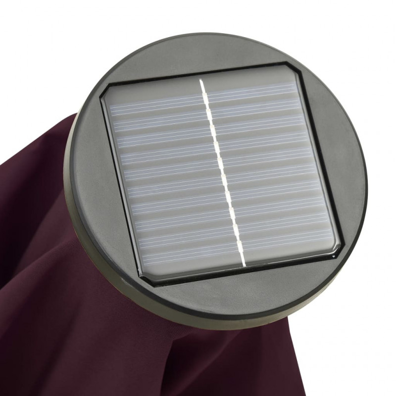 Parasol ogrodowy z LED, bordowy, 200x211 cm, aluminium