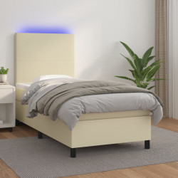 Łóżko kontynentalne z LED, materac, kremowe, ekoskóra 90x200 cm