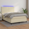 Łóżko kontynentalne z LED, materac, kremowe, ekoskóra 140x190cm