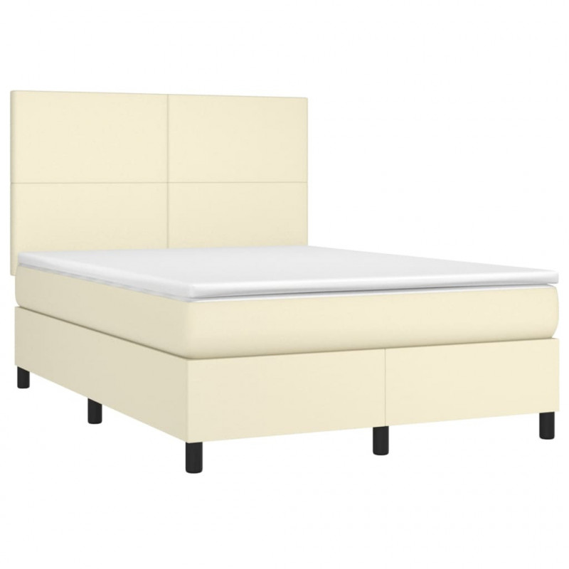 Łóżko kontynentalne z LED, materac, kremowe, ekoskóra 140x190cm