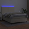 Łóżko kontynentalne z LED, materac, kremowe, ekoskóra 140x200cm