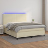 Łóżko kontynentalne z LED, materac, kremowe, ekoskóra 180x200cm