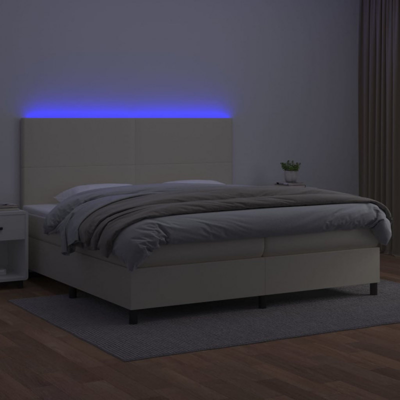 Łóżko kontynentalne z LED, materac, kremowe, ekoskóra 200x200cm