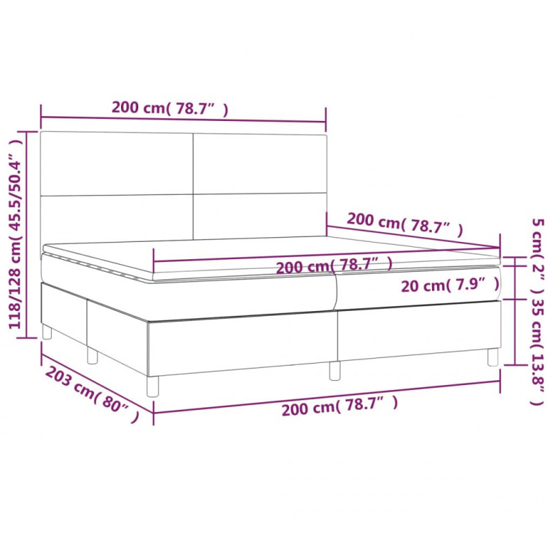 Łóżko kontynentalne z LED, materac, kremowe, ekoskóra 200x200cm