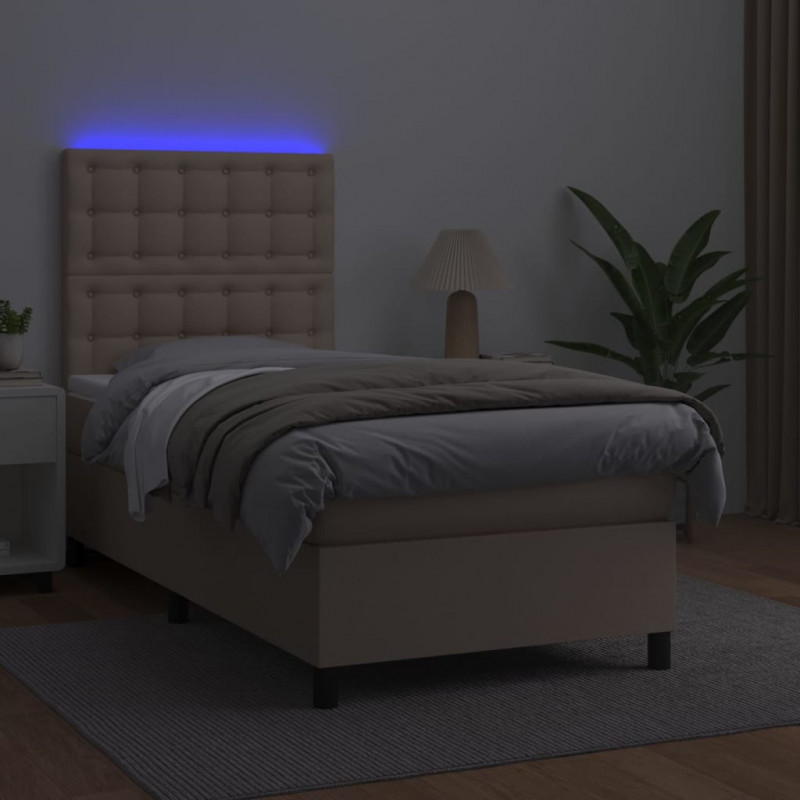 Łóżko kontynentalne, materac i LED cappuccino 100x200 cm