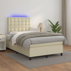 Łóżko kontynentalne z LED, materac, kremowe, ekoskóra 120x200cm