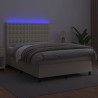 Łóżko kontynentalne z LED, materac, kremowe, ekoskóra 140x200cm