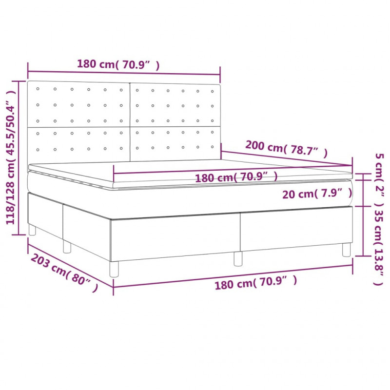 Łóżko kontynentalne z LED, materac, kremowe, ekoskóra 180x200cm