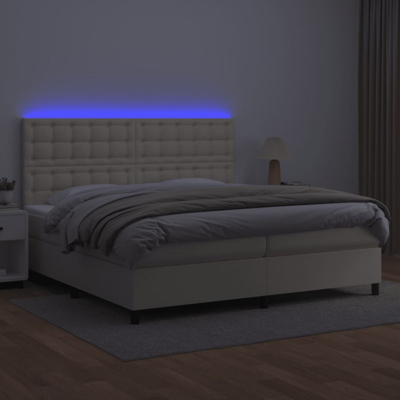 Łóżko kontynentalne z LED, materac, kremowe, ekoskóra 200x200cm