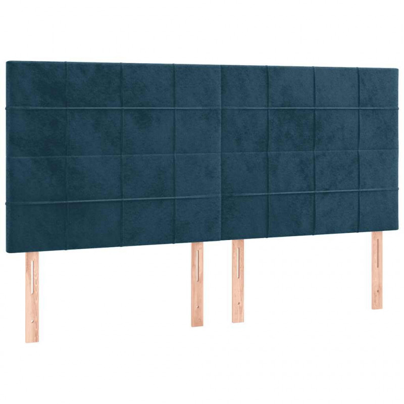 Łóżko kontynentalne, materac i LED, niebieski aksamit 180x200cm