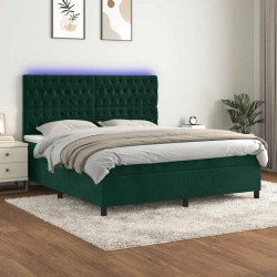 Łóżko kontynentalne z materacem i LED zielony aksamit 160x200cm