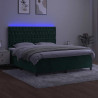 Łóżko kontynentalne z materacem i LED zielony aksamit 160x200cm