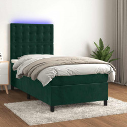 Łóżko kontynentalne z materacem i LED zielony aksamit 80x200 cm