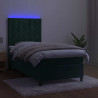 Łóżko kontynentalne z materacem i LED zielony aksamit 80x200 cm