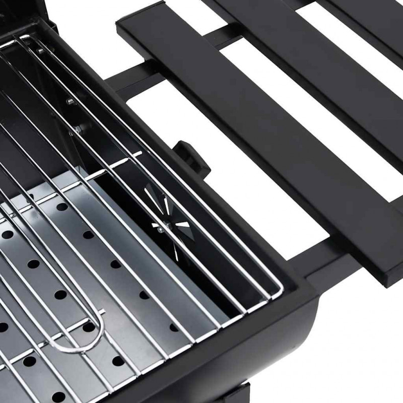 Grill beczkowy z kółkami i półkami, czarny, stal, 115x85x95 cm