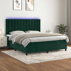 Łóżko kontynentalne z materacem i LED zielony aksamit 160x200cm