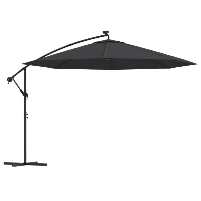 Parasol ogrodowy z LED, wiszący, czarny, 350 cm