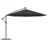 Parasol ogrodowy z LED, wiszący, czarny, 350 cm