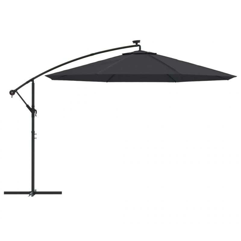 Parasol ogrodowy z LED, wiszący, czarny, 350 cm