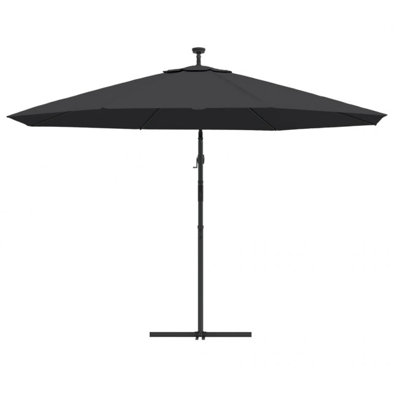 Parasol ogrodowy z LED, wiszący, czarny, 350 cm