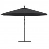 Parasol ogrodowy z LED, wiszący, czarny, 350 cm