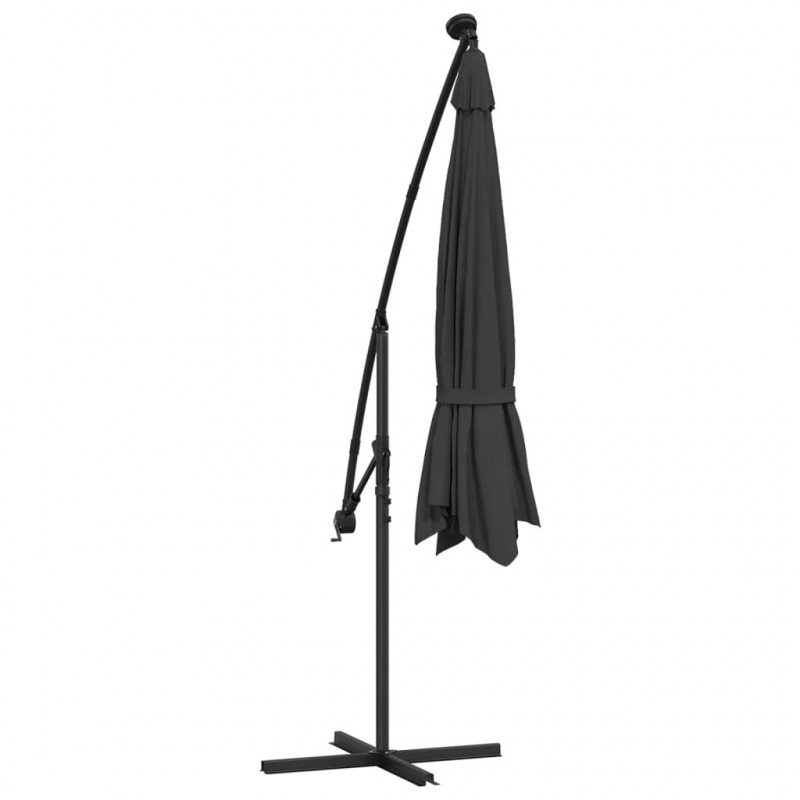 Parasol ogrodowy z LED, wiszący, czarny, 350 cm