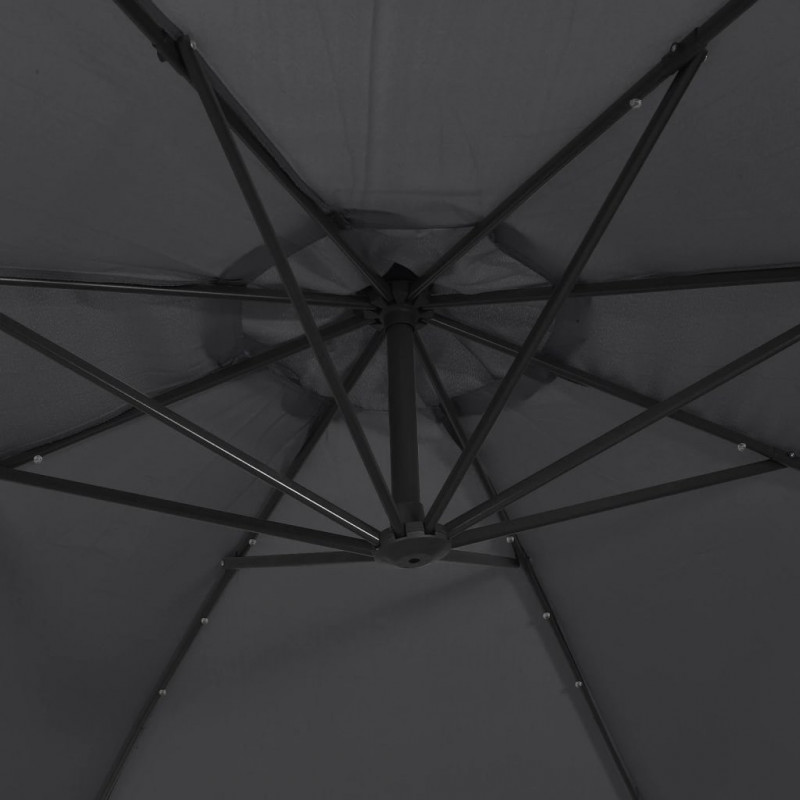 Parasol ogrodowy z LED, wiszący, czarny, 350 cm