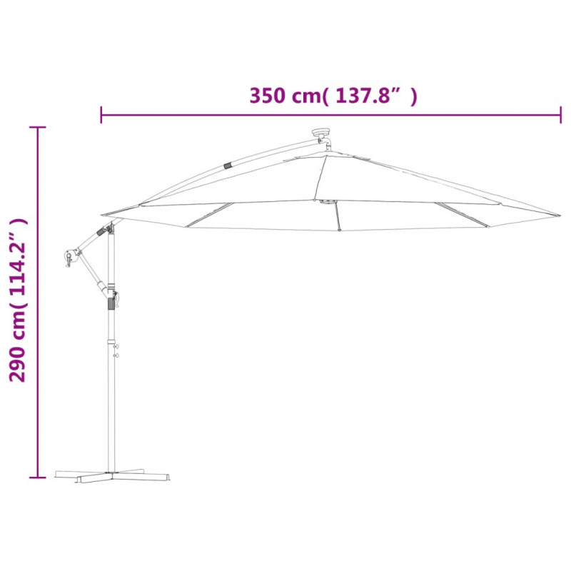 Parasol ogrodowy z LED, wiszący, czarny, 350 cm
