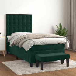 Łóżko kontynentalne z materacem, zielone, aksamit, 90x200 cm