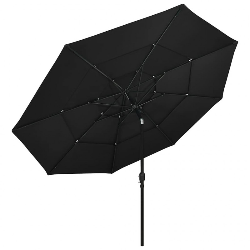3-poziomowy parasol na aluminiowym słupku, czarny, 3,5 m