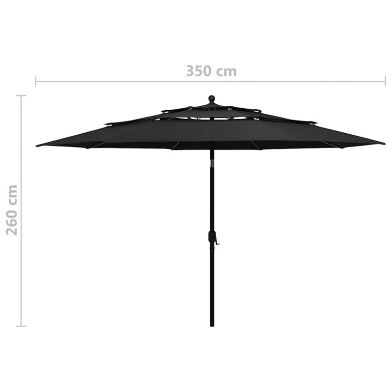 3-poziomowy parasol na aluminiowym słupku, czarny, 3,5 m