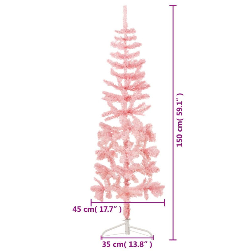 Smukła choinka połówka ze stojakiem, sztuczna, różowa, 150 cm