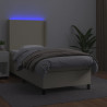 Łóżko kontynentalne z LED, materac, kremowe, ekoskóra 90x200 cm