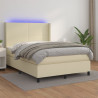 Łóżko kontynentalne z LED, materac, kremowe, ekoskóra 140x190cm