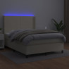 Łóżko kontynentalne z LED, materac, kremowe, ekoskóra 140x190cm