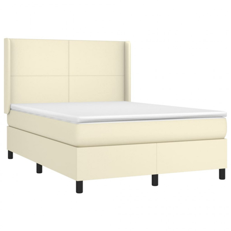 Łóżko kontynentalne z LED, materac, kremowe, ekoskóra 140x190cm