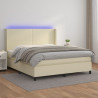 Łóżko kontynentalne z LED, materac, kremowe, ekoskóra 180x200cm