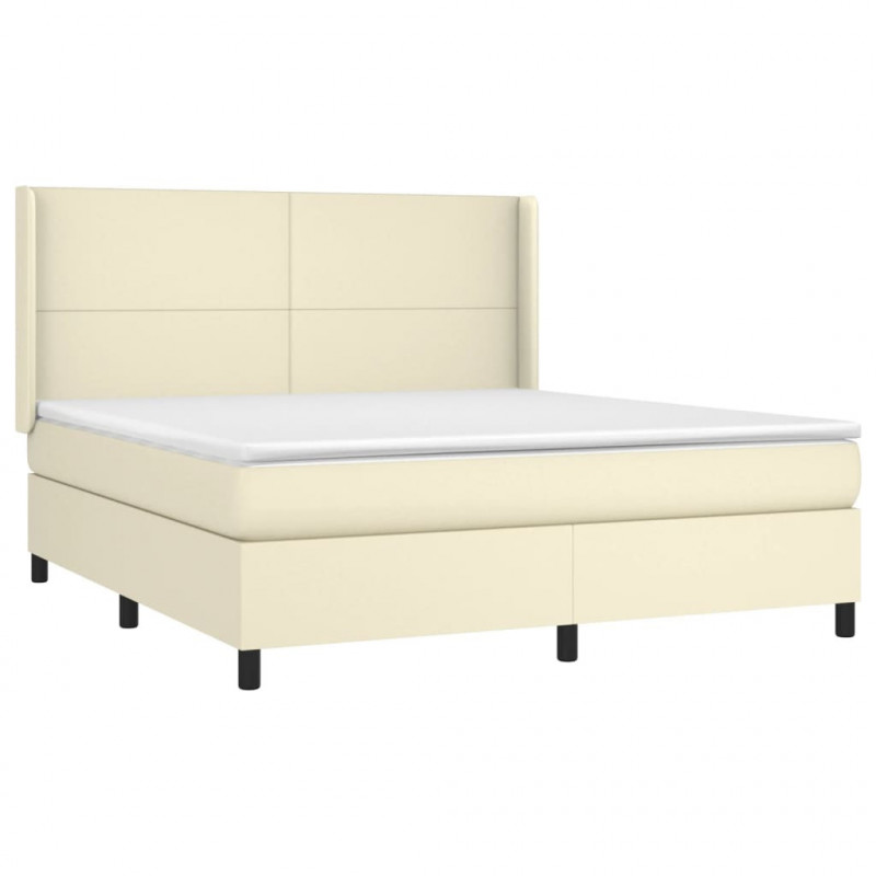 Łóżko kontynentalne z LED, materac, kremowe, ekoskóra 180x200cm